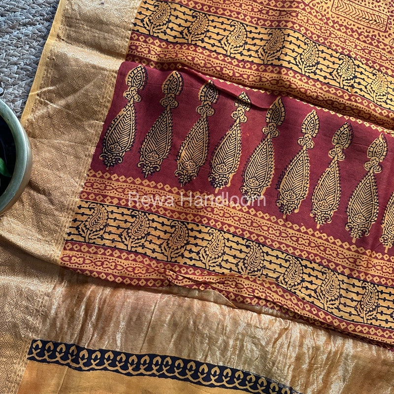 Maheshwari Mustard Yellow Bagh Print Saree BPSS039
