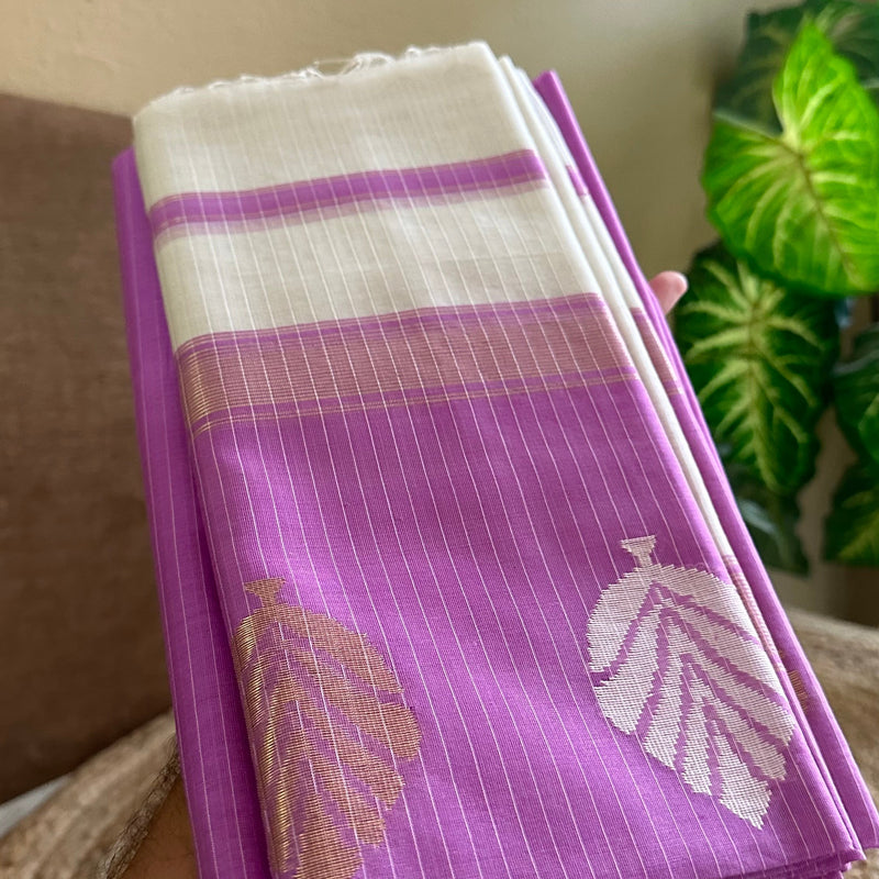 Maheshwari Lavender - White Katan Top Dupatta Sets
