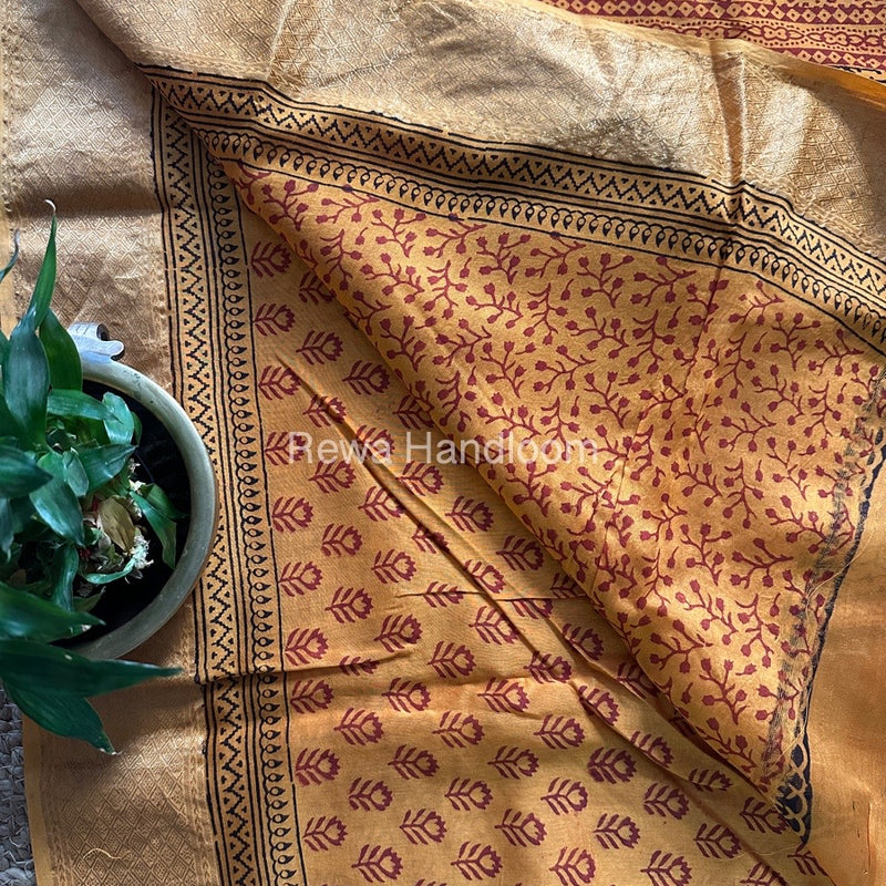 Maheshwari Mustard Yellow Bagh Print Saree BPSS039