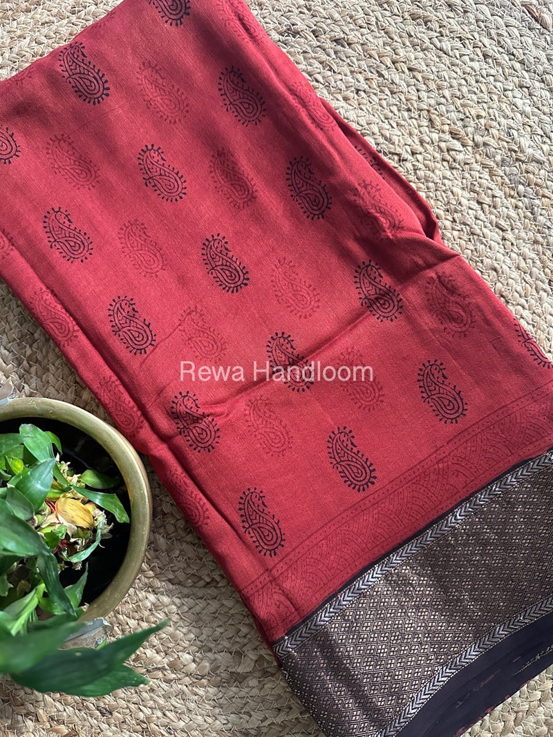 Maheshwari Maroon Bagh Print Saree BPSS050