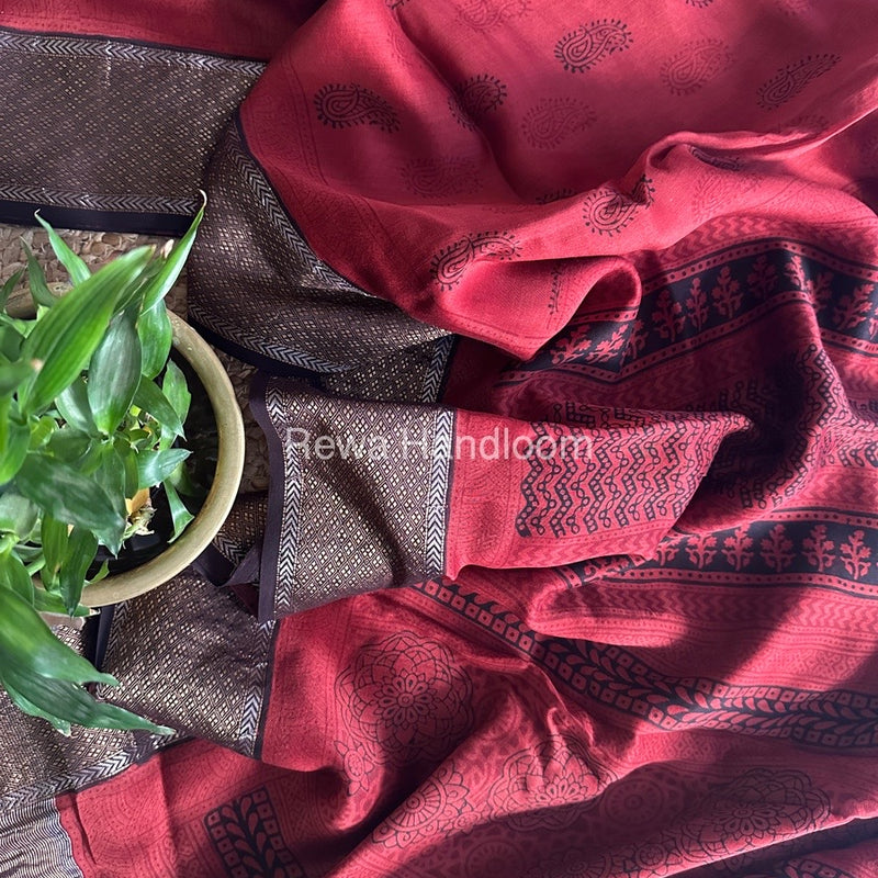 Maheshwari Maroon Bagh Print Saree BPSS050