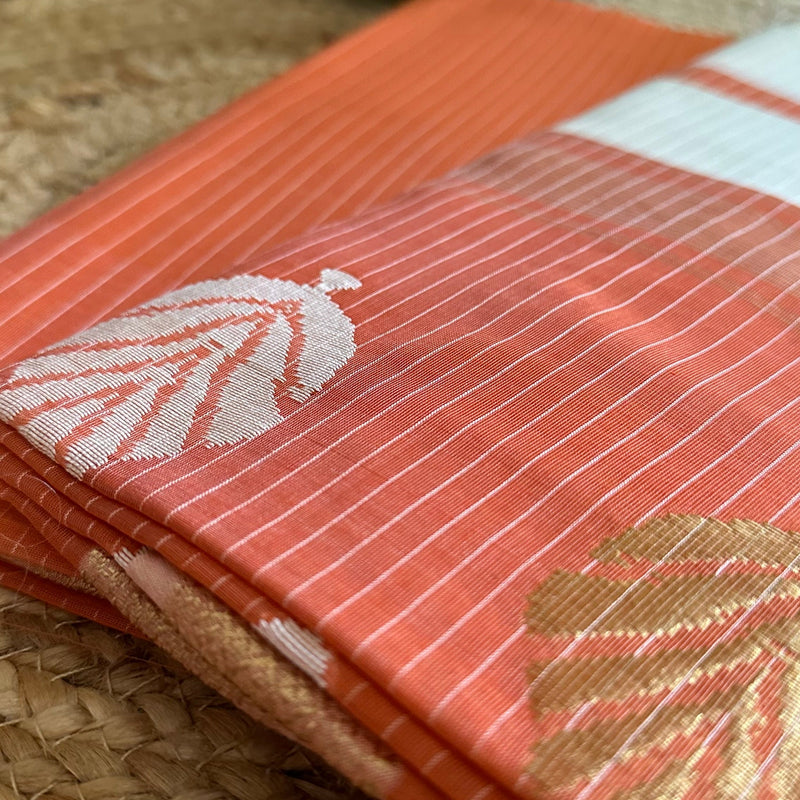Maheshwari Peach-orange - White Katan Top Dupatta Sets