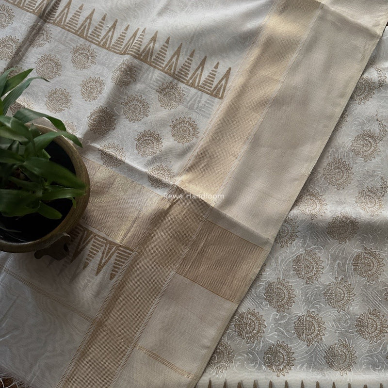 Maheshwari White Handblock Print Top-Dupatta HBS0188