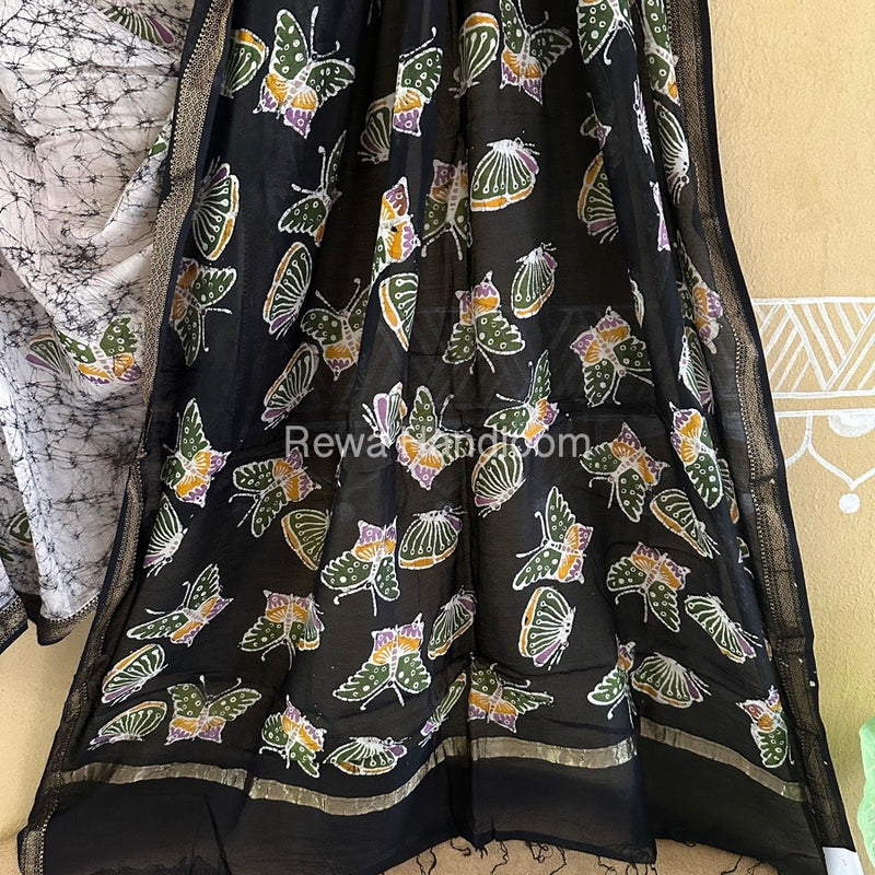 Maheshwari Black Batik Indonesian Print Saree IBS044