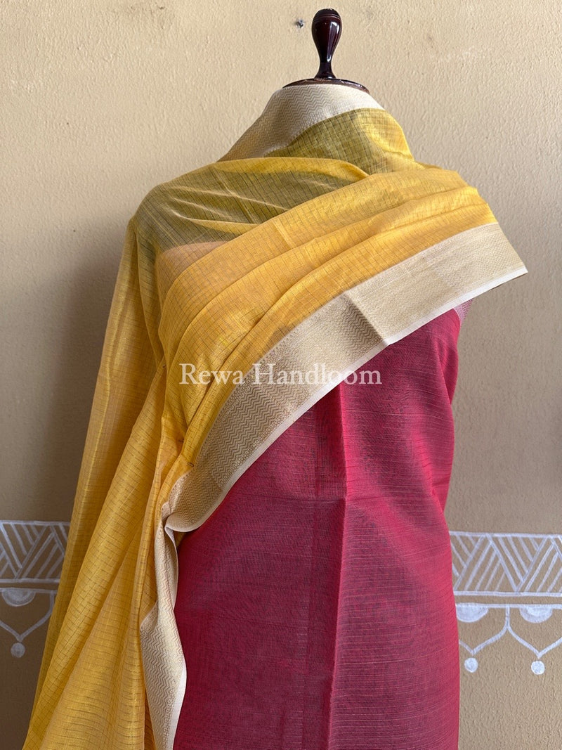 Maheshwari Pink-Yellow Zari Checks Suit ZCS02