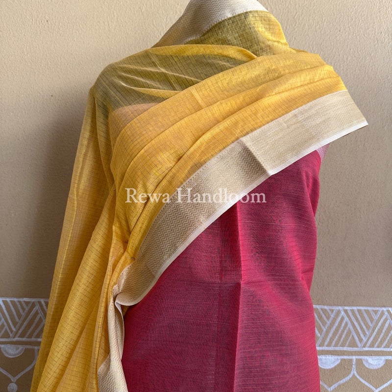 Maheshwari Pink-Yellow Zari Checks Suit ZCS02