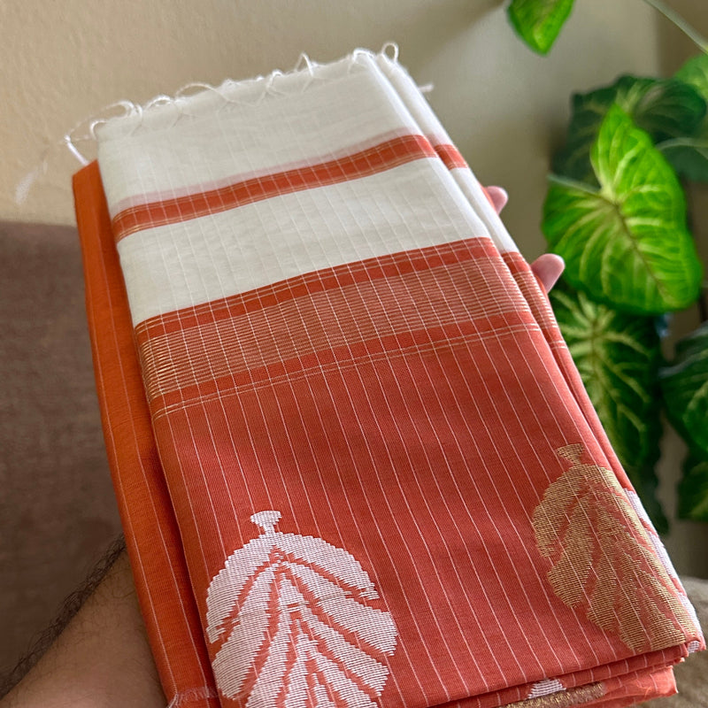 Maheshwari Peach-orange - White Katan Top Dupatta Sets