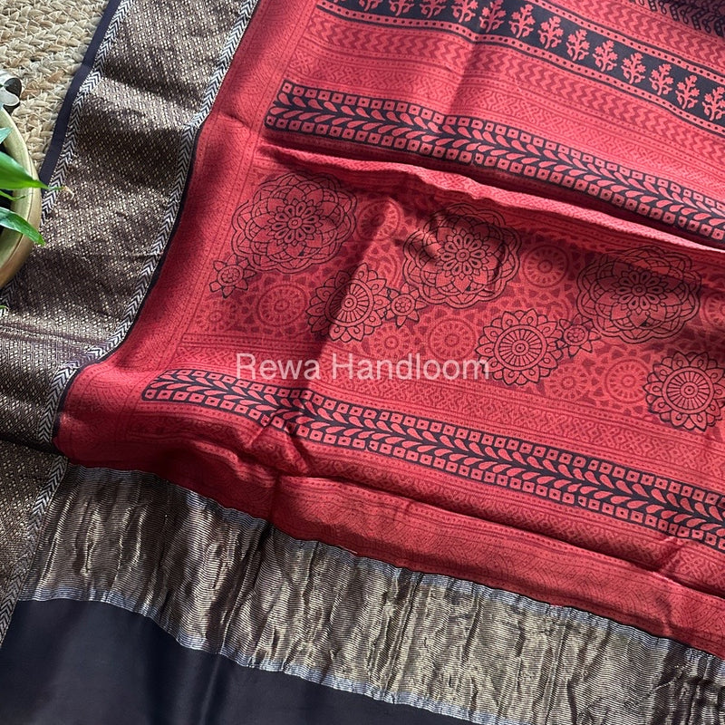 Maheshwari Maroon Bagh Print Saree BPSS050