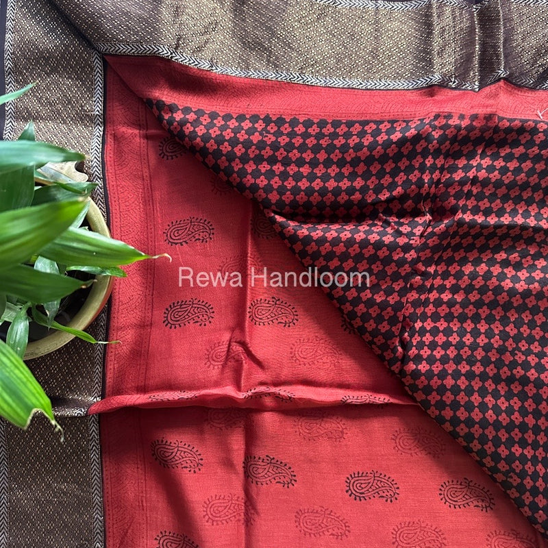 Maheshwari Maroon Bagh Print Saree BPSS050
