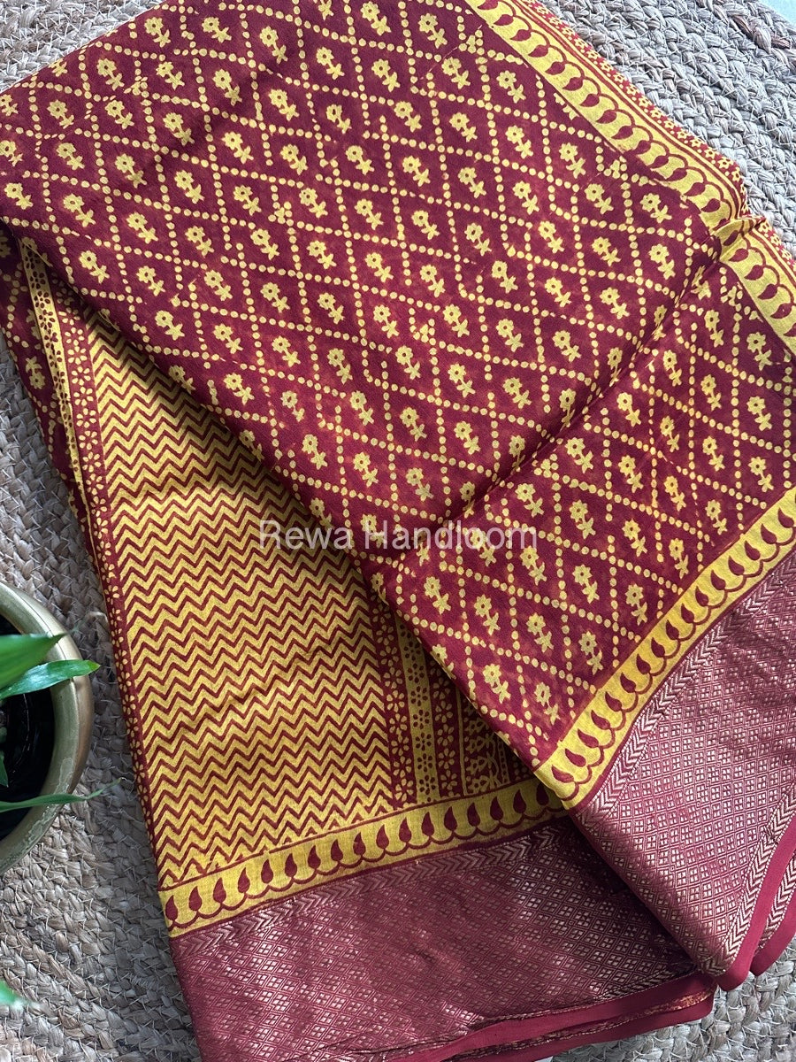 Maheshwari Yellow Bagh Print Saree BPSS023