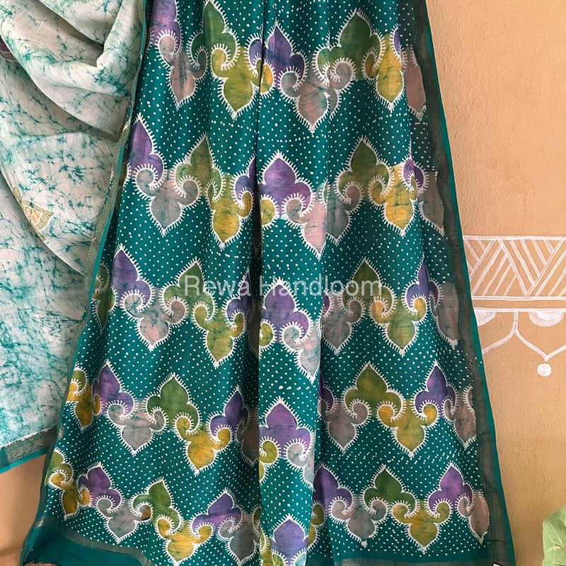Maheshwari Green Batik Indonesian Print Saree IBS061