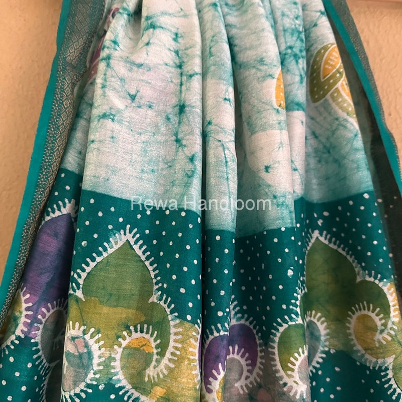 Maheshwari Green Batik Indonesian Print Saree IBS061