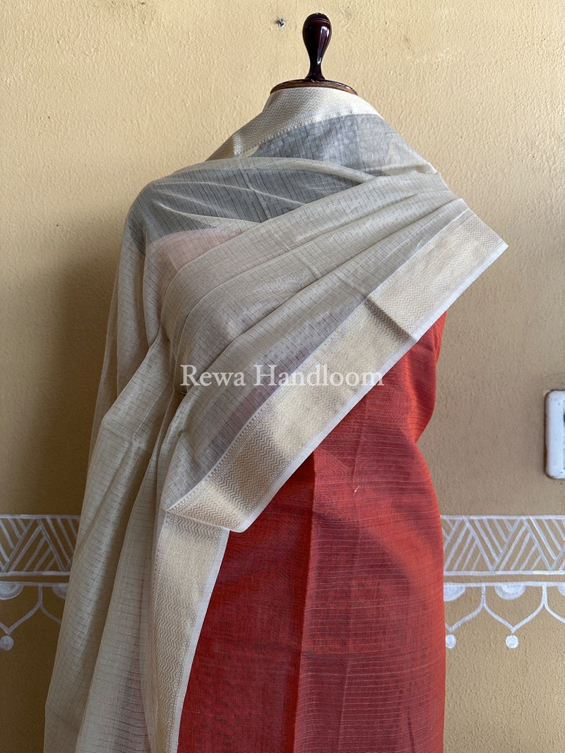 Maheshwari Rust-Beige Zari Checks Suit ZCS01