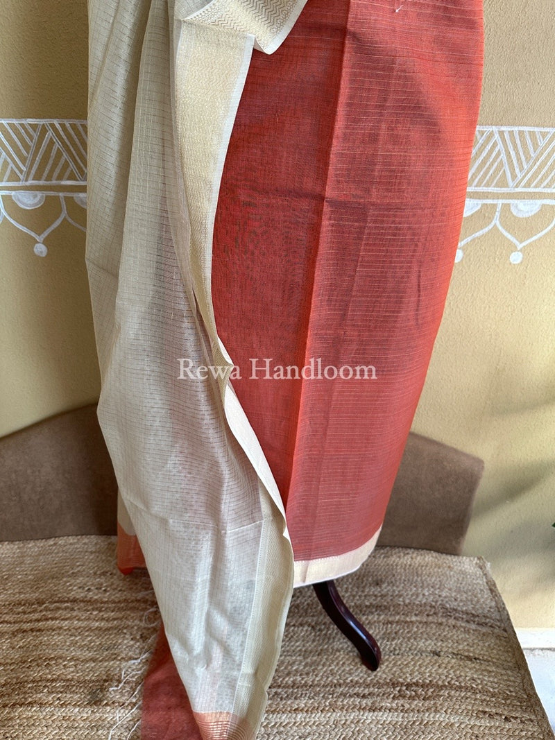 Maheshwari Rust-Beige Zari Checks Suit ZCS01