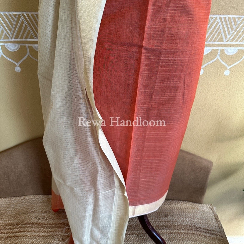 Maheshwari Rust-Beige Zari Checks Suit ZCS01