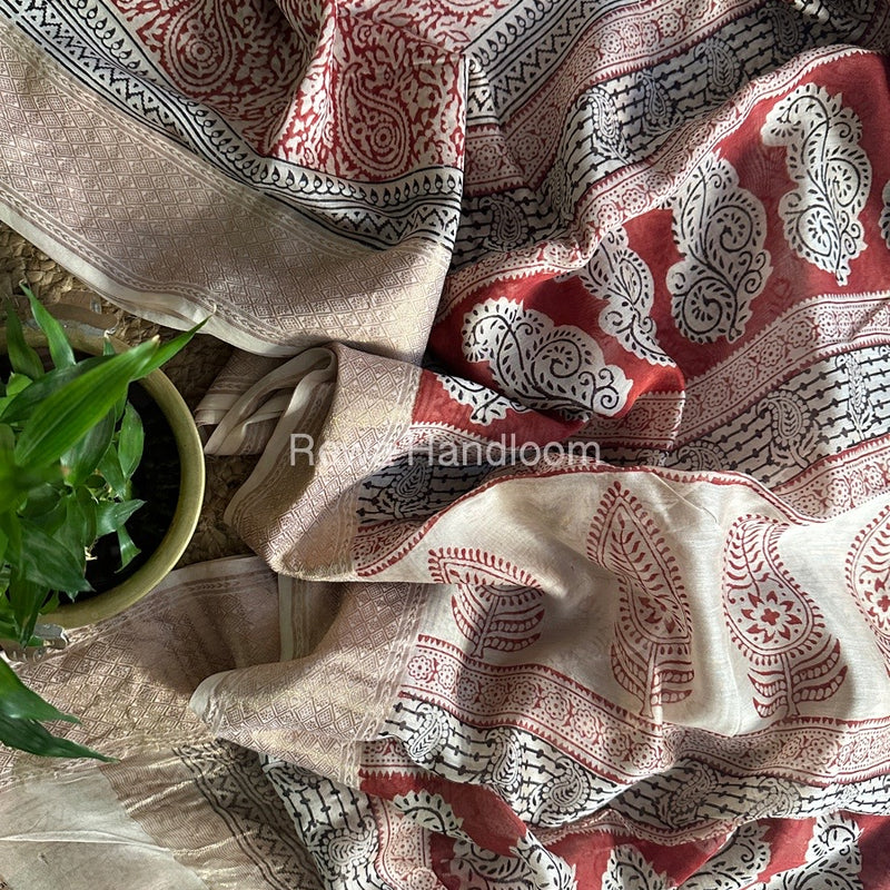 Maheshwari White Bagh Print Saree BPSS031