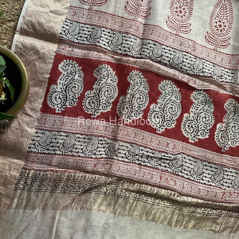 Maheshwari White Bagh Print Saree BPSS031