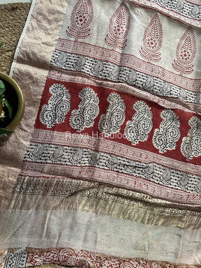 Maheshwari White Bagh Print Saree BPSS031