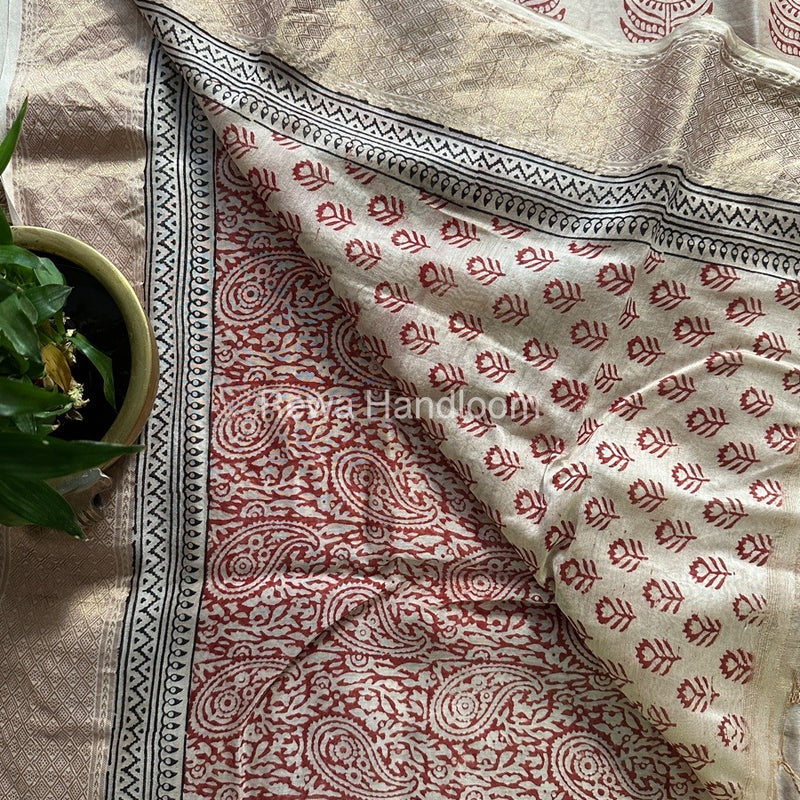Maheshwari White Bagh Print Saree BPSS031
