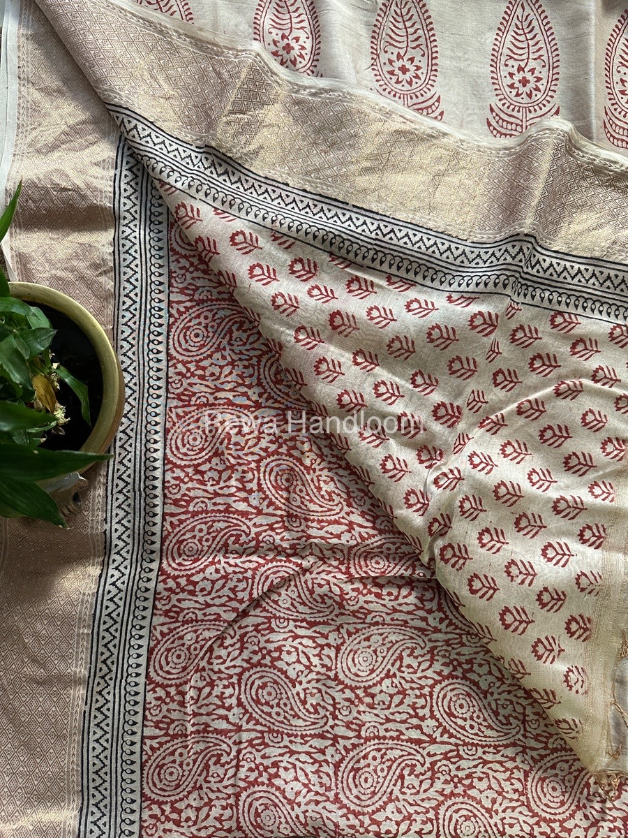 Maheshwari White Bagh Print Saree BPSS031