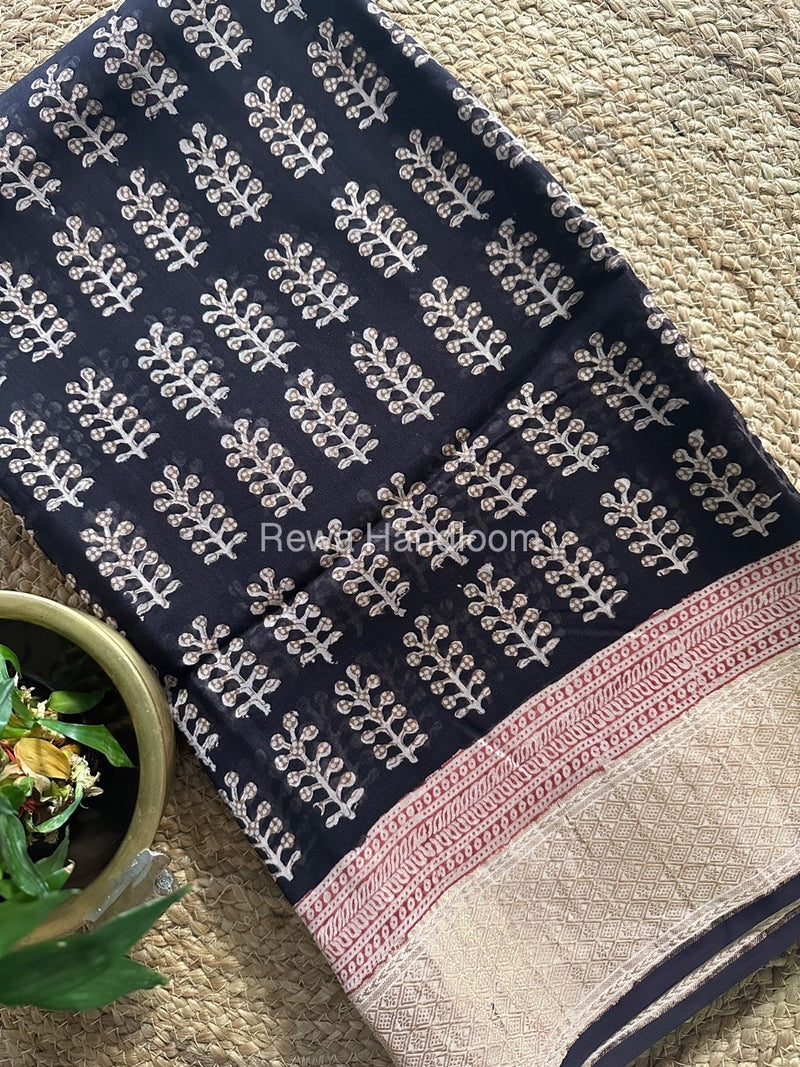 Maheshwari Black Bagh Print Saree BPSS049