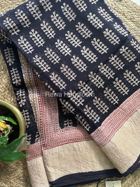 Maheshwari Black Bagh Print Saree BPSS049