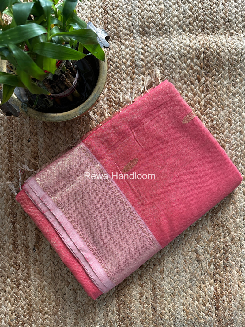 Maheshwari Pink Tissue Silk Saree TFB024