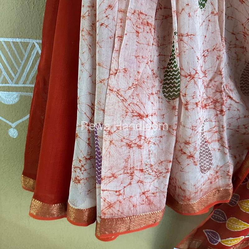 Maheshwari Red Batik Indonesian Print Saree IBS051