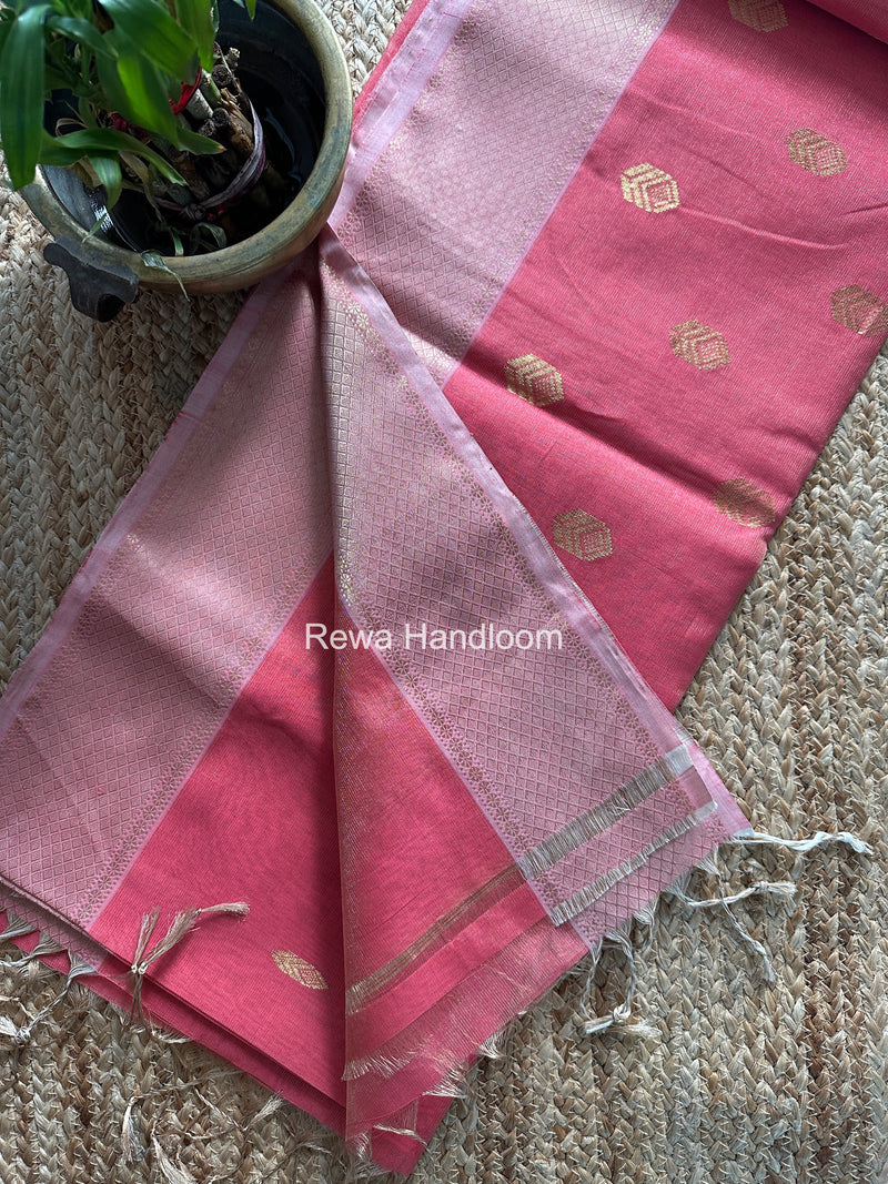 Maheshwari Pink Tissue Silk Saree TFB024