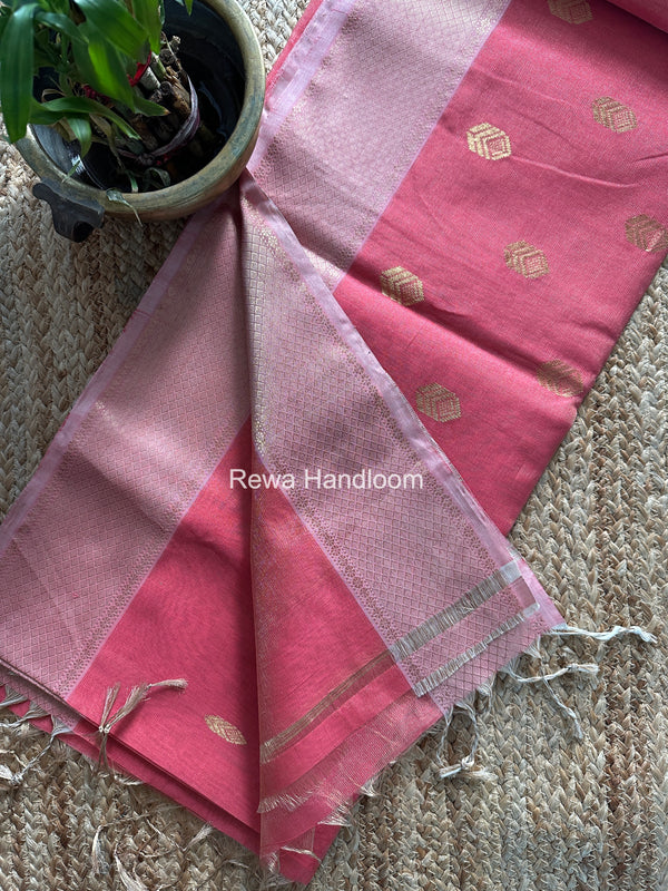 Maheshwari Pink Tissue Silk Saree TFB024