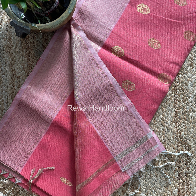 Maheshwari Pink Tissue Silk Saree TFB024