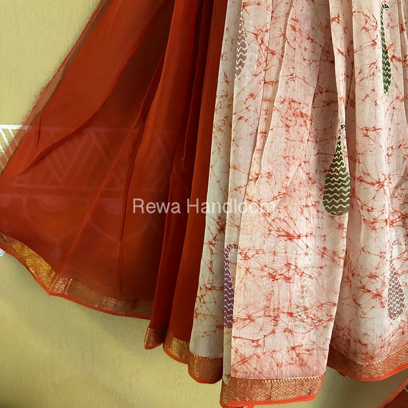 Maheshwari Red Batik Indonesian Print Saree IBS051