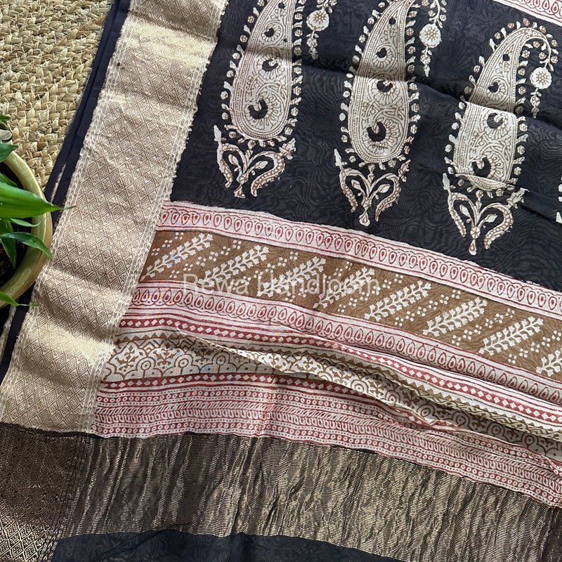 Maheshwari Black Bagh Print Saree BPSS049