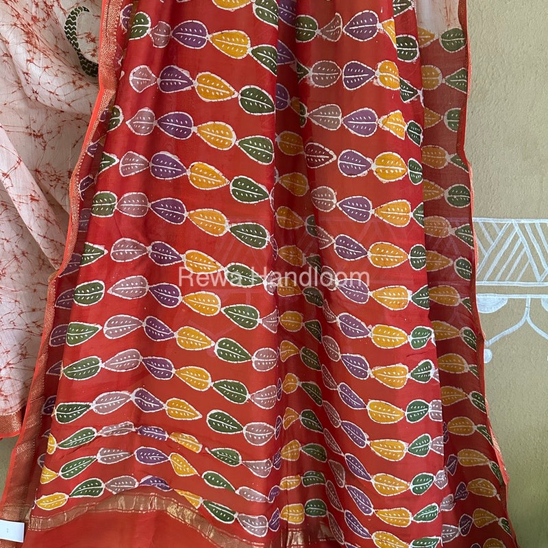 Maheshwari Red Batik Indonesian Print Saree IBS051