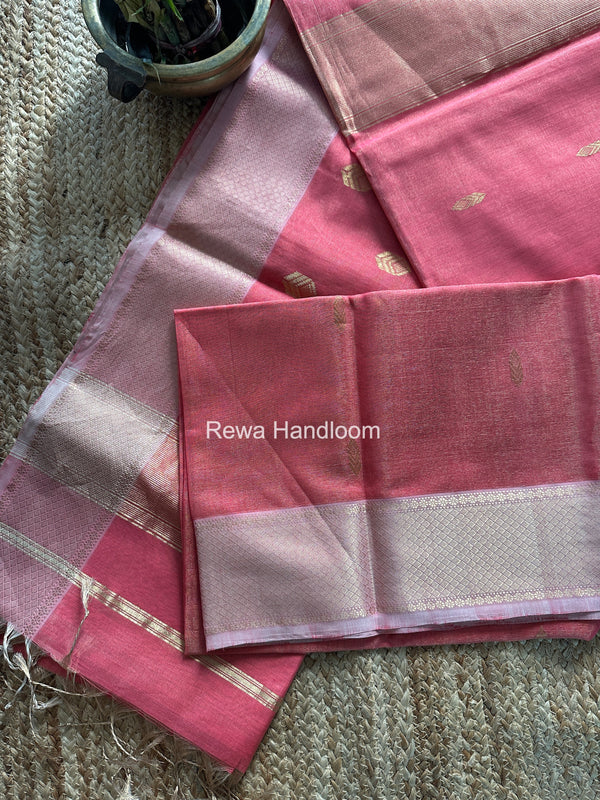 Maheshwari Pink Tissue Silk Saree TFB024