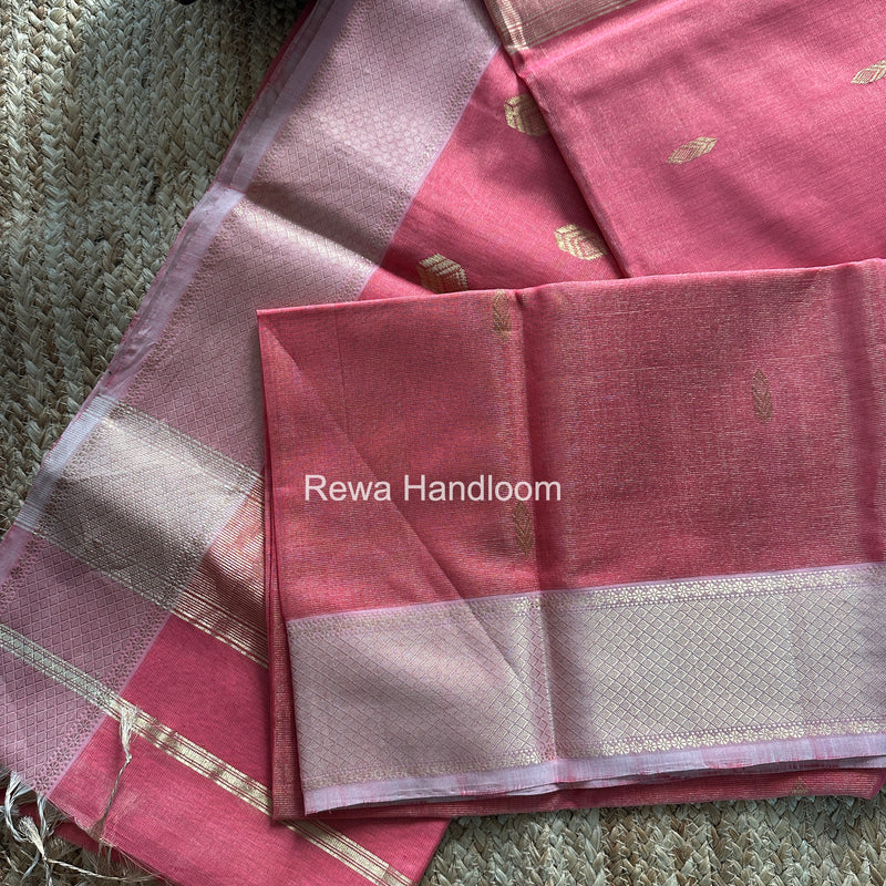 Maheshwari Pink Tissue Silk Saree TFB024