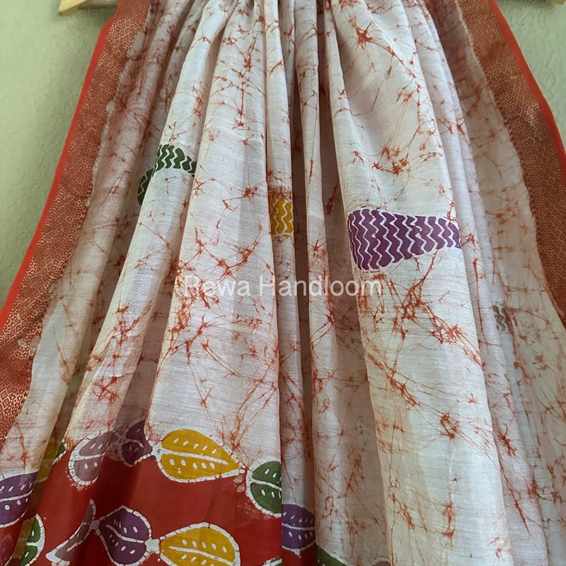 Maheshwari Red Batik Indonesian Print Saree IBS051