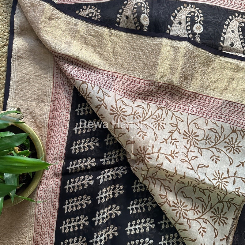 Maheshwari Black Bagh Print Saree BPSS049