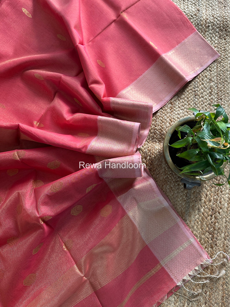 Maheshwari Pink Tissue Silk Saree TFB024