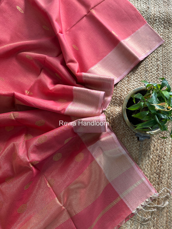 Maheshwari Pink Tissue Silk Saree TFB024