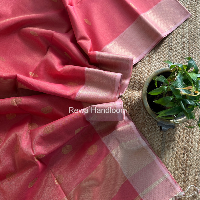 Maheshwari Pink Tissue Silk Saree TFB024