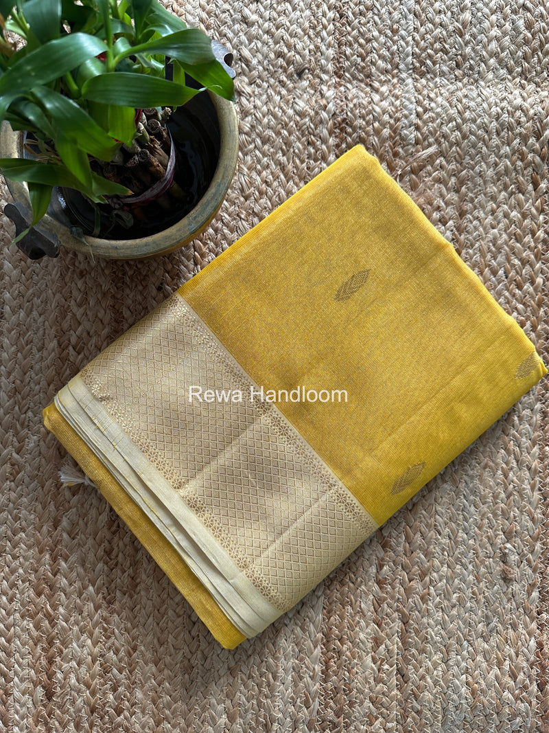 Maheshwari Yellow Tissue Silk Saree TFB025