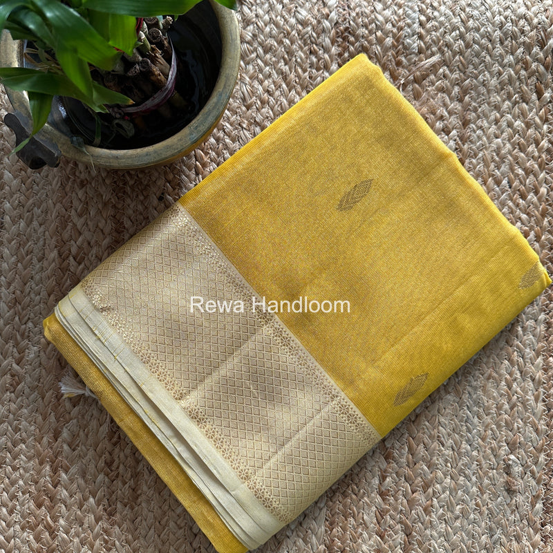 Maheshwari Yellow Tissue Silk Saree TFB025