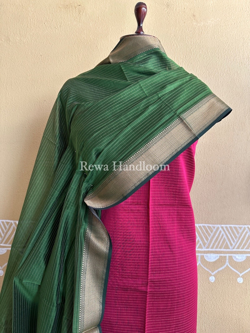Maheshwari Rani Pink-Mehendi Green Zari Checks Suit ZCS06