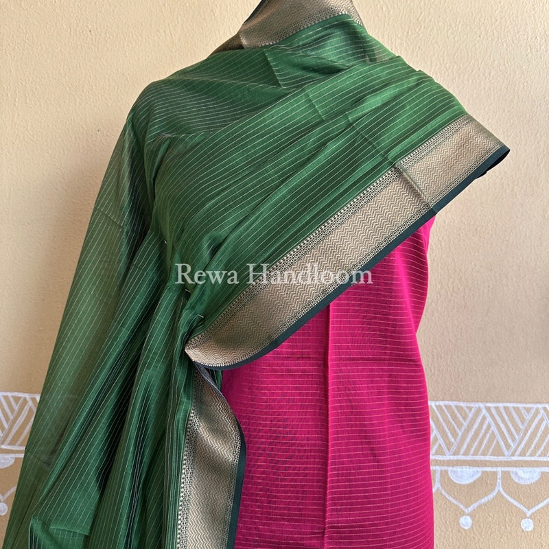 Maheshwari Rani Pink-Mehendi Green Zari Checks Suit ZCS06