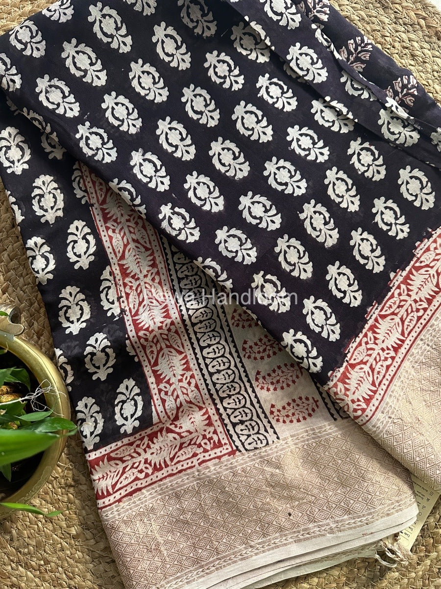 Maheshwari Black Bagh Print Saree BPSS071