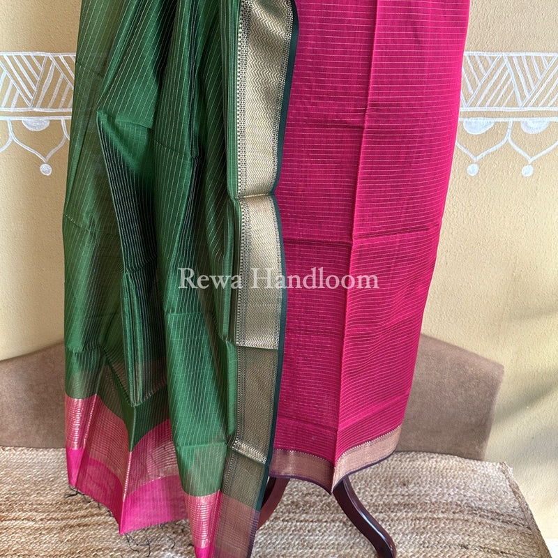 Maheshwari Rani Pink-Mehendi Green Zari Checks Suit ZCS06