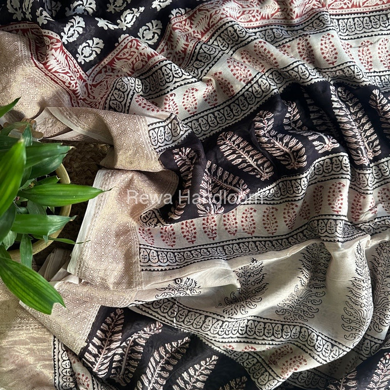 Maheshwari Black Bagh Print Saree BPSS071