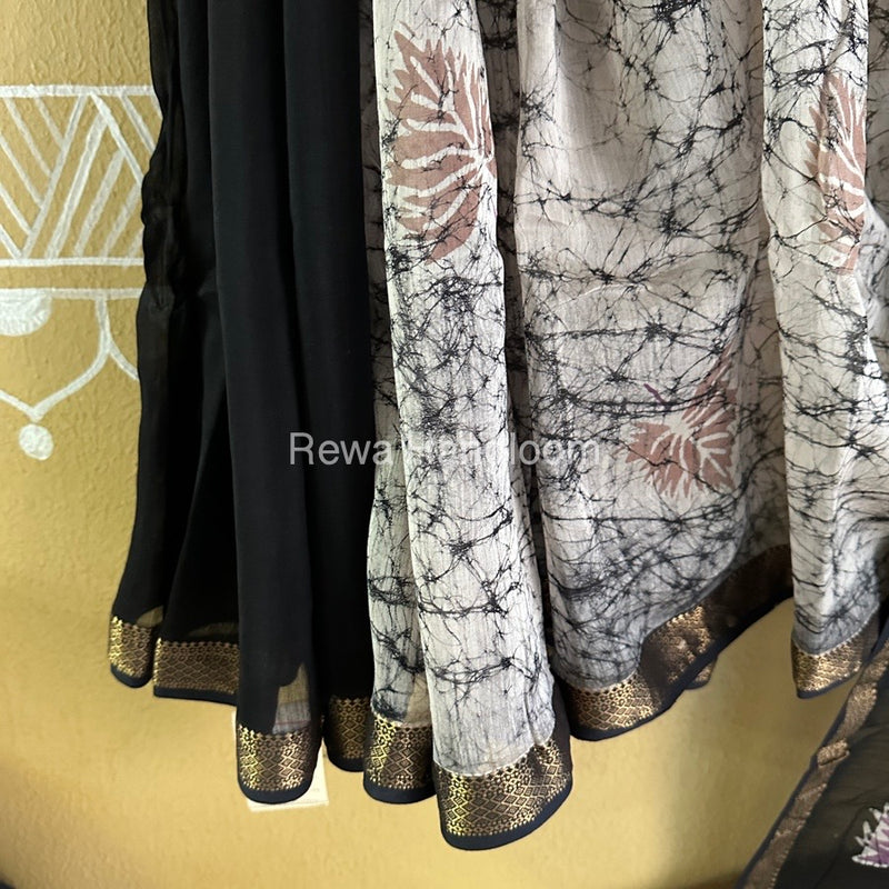 Maheshwari Black Batik Indonesian Print Saree IBS052