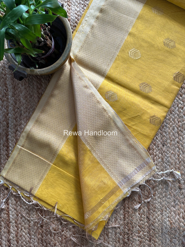 Maheshwari Yellow Tissue Silk Saree TFB025